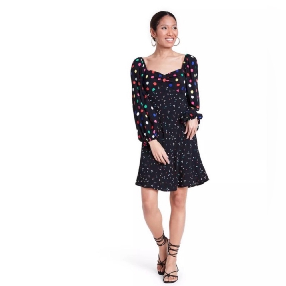 RIXO Multicolor Polka Dot Long Sleeve Dress